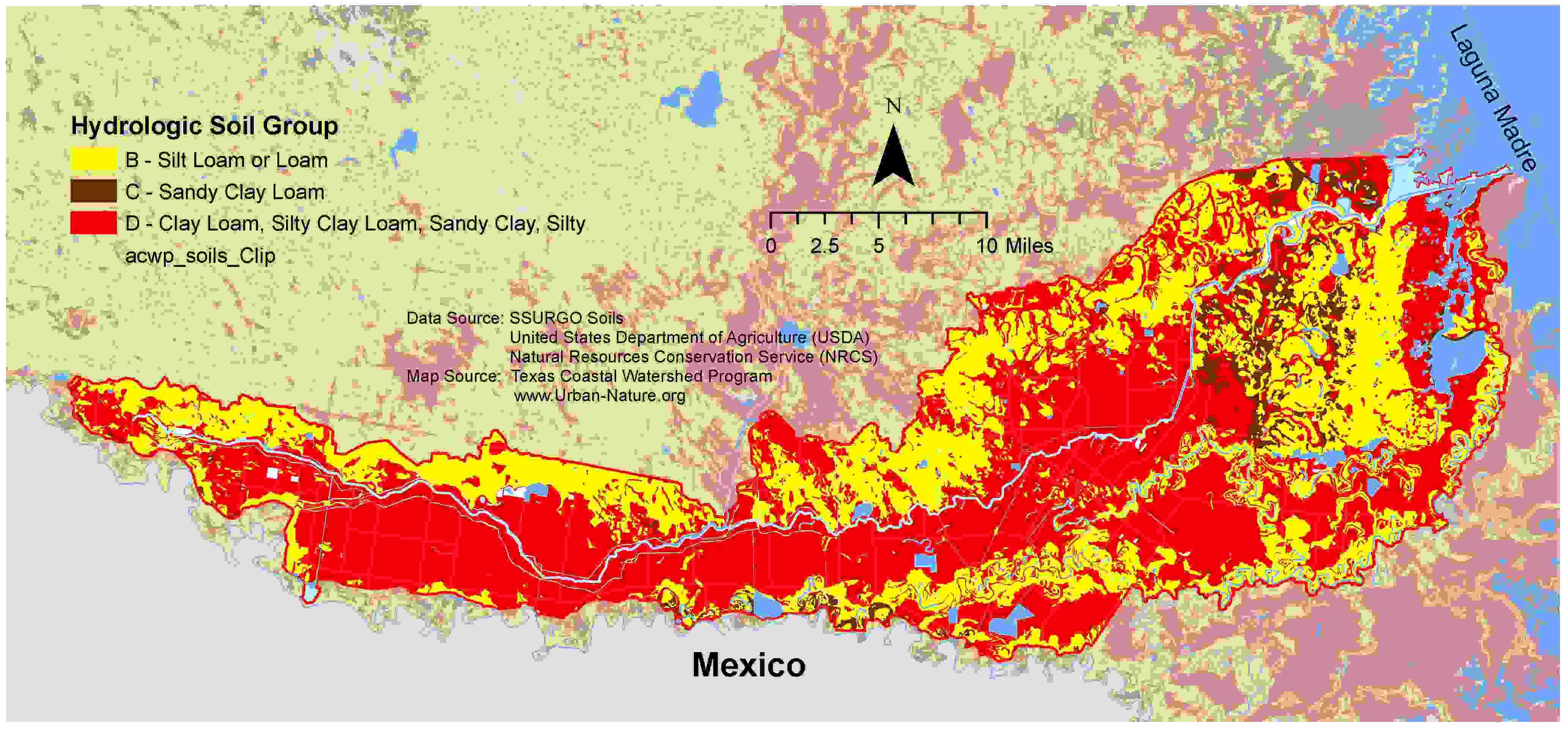 Figure 2.4. Hydrologic soil groups in the Arroyo Colorado watershed (Arroyo Colorado WPP 2007)