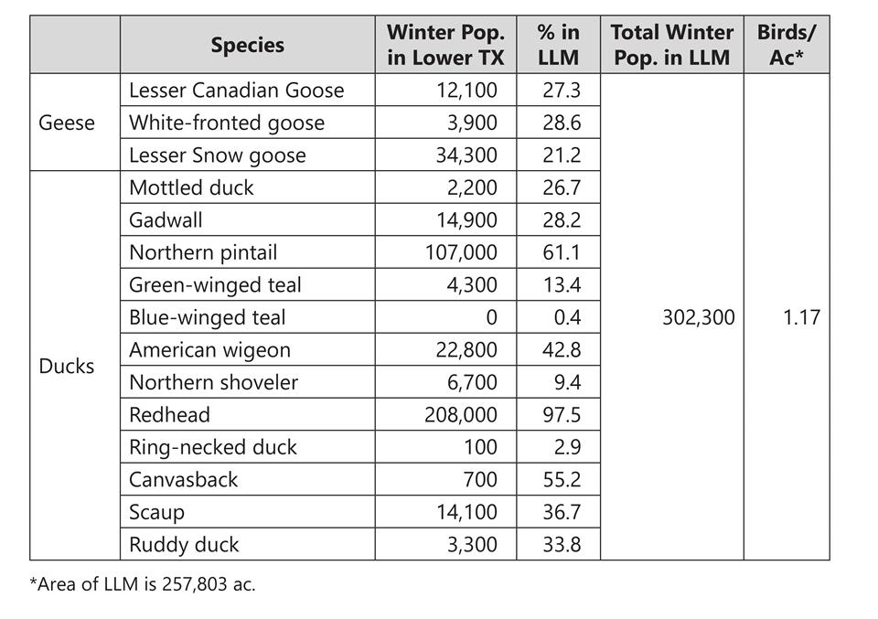 Table 5.7. Population of migratory waterfowl in the LLM (Smith 2002)