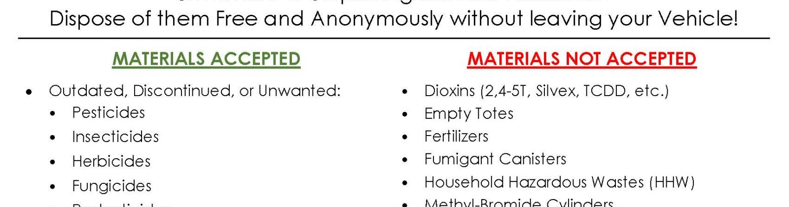 Weslaco County Agricultural Pesticide Waste Collection Flyer