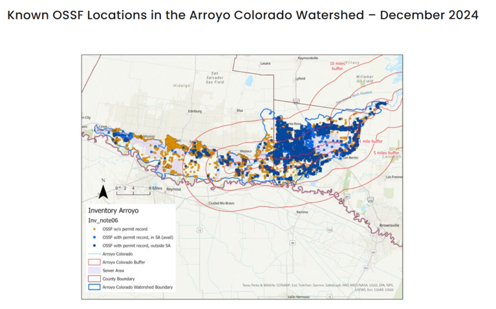 Known OSSF locations in Arroyo Colorado Watershed (Dec. 2024)